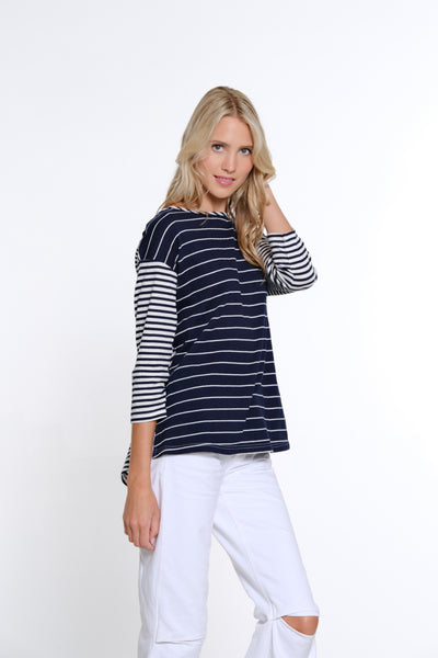 Lace-Up Back Striped Top - Midnight