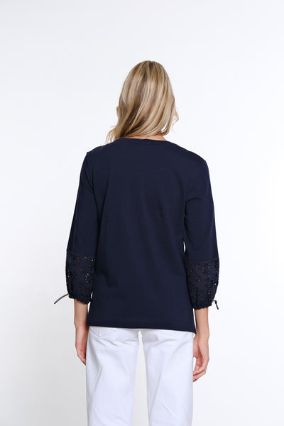 Drawstring Sleeve Knit Top - Midnight