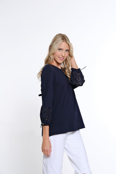 Drawstring Sleeve Knit Top - Midnight