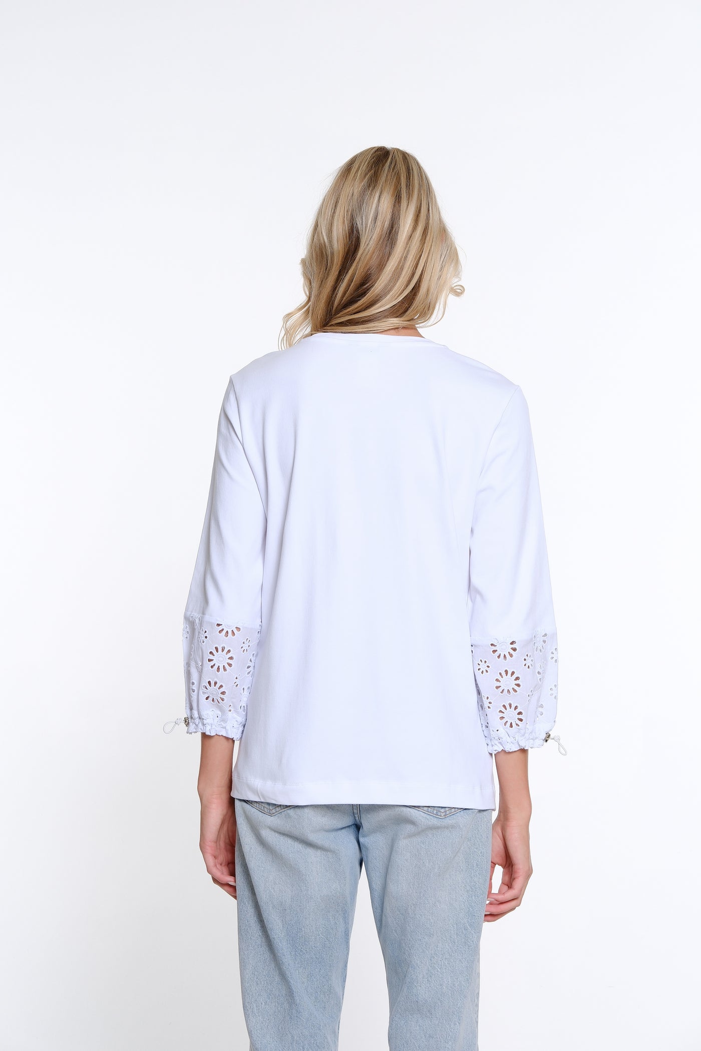 Drawstring Sleeve Knit Top - White