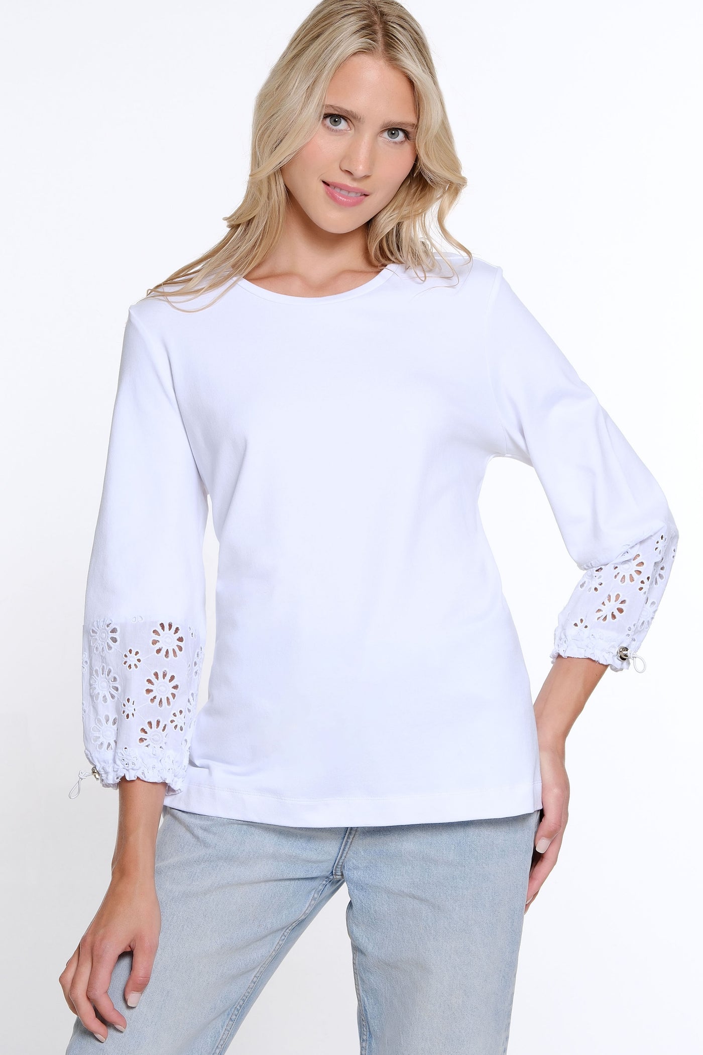 Drawstring Sleeve Knit Top - White