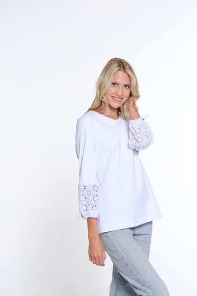 Drawstring Sleeve Knit Top - White