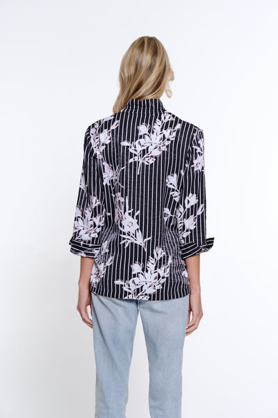 Print Shimmer Woven Shirt - Petite - Black