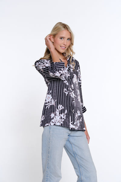 Print Shimmer Woven Shirt - Petite - Black