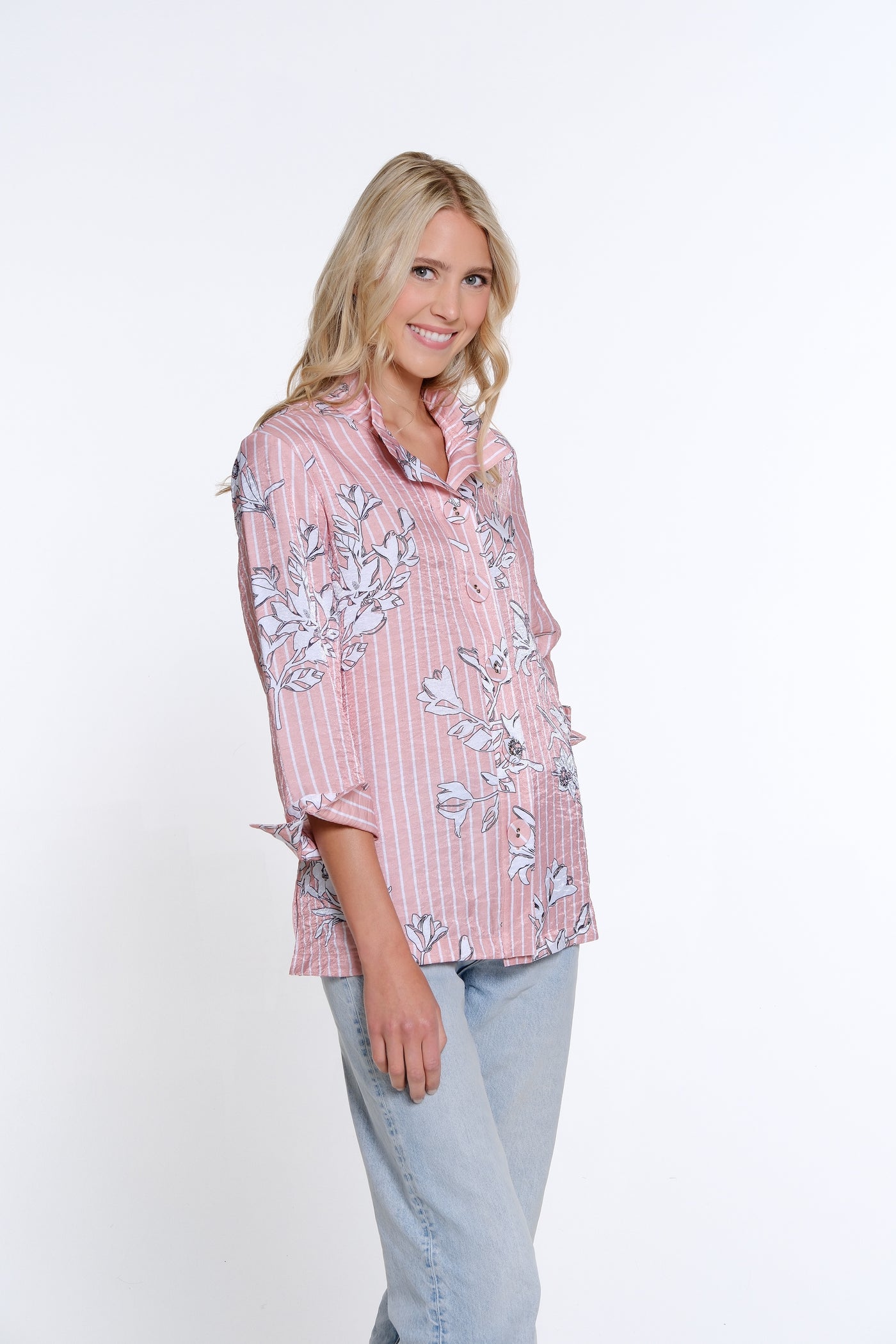 Print Shimmer Woven Shirt - Petite - Blush