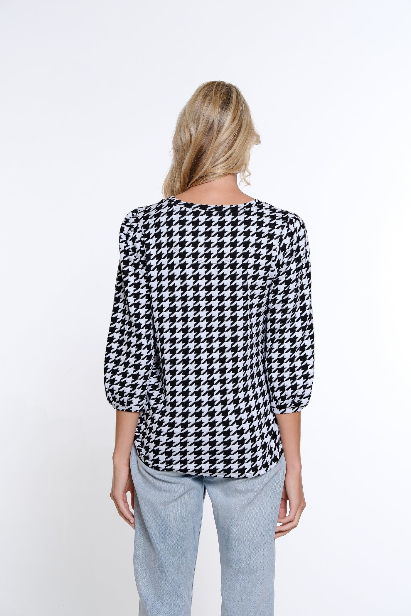 Houndstooth Knit Top - White