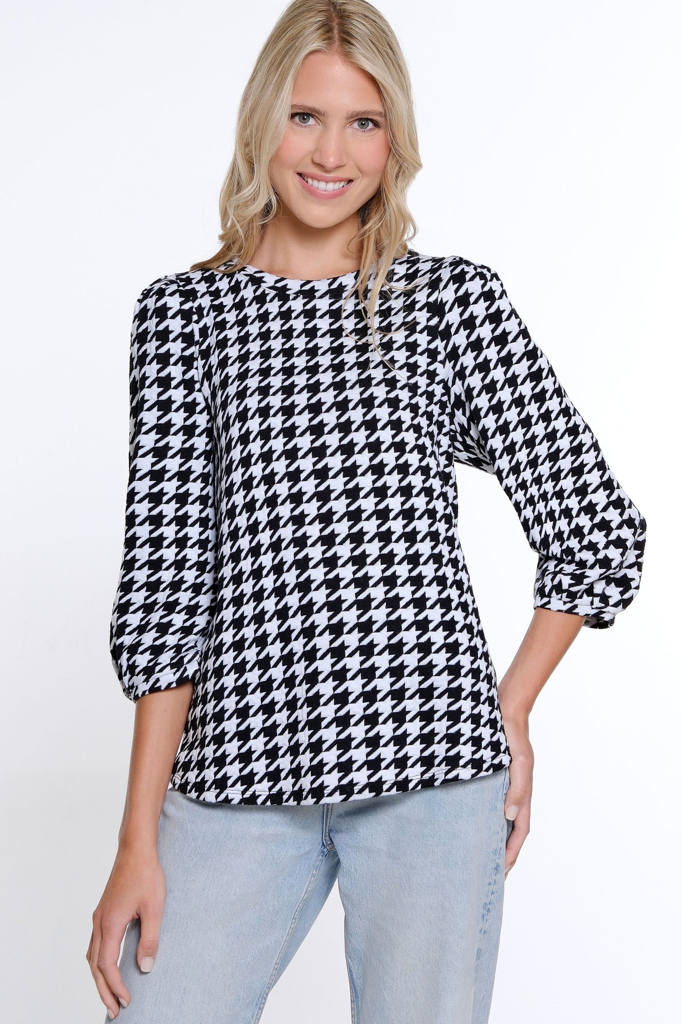 Houndstooth Knit Top - White