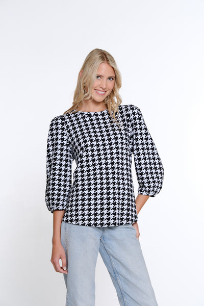 Houndstooth Knit Top - White