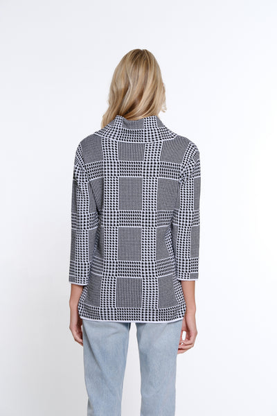 Plaid Cowl Collar Sweater - Petite - White