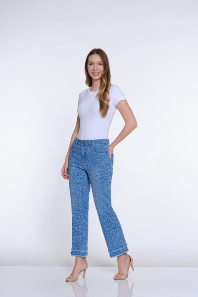 Print Flare Leg Jean - Indigo Animal Print