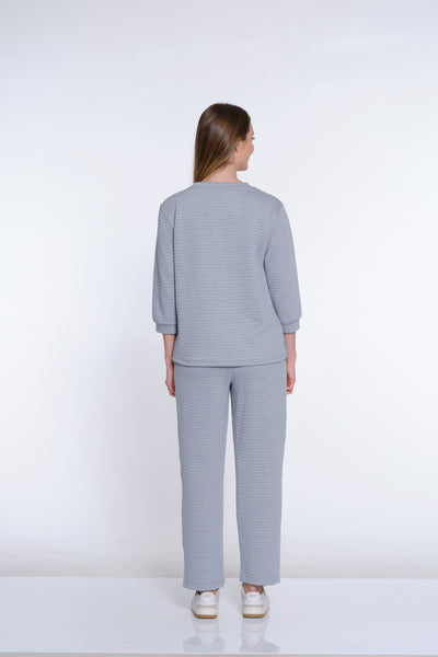 Jacquard Knit Ankle Pant - Sky Grey