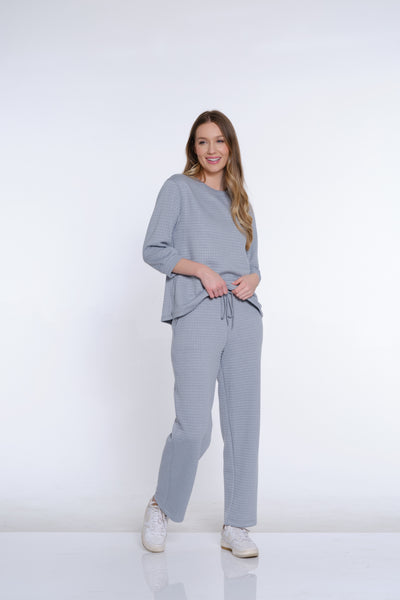 Jacquard Knit Ankle Pant - Sky Grey