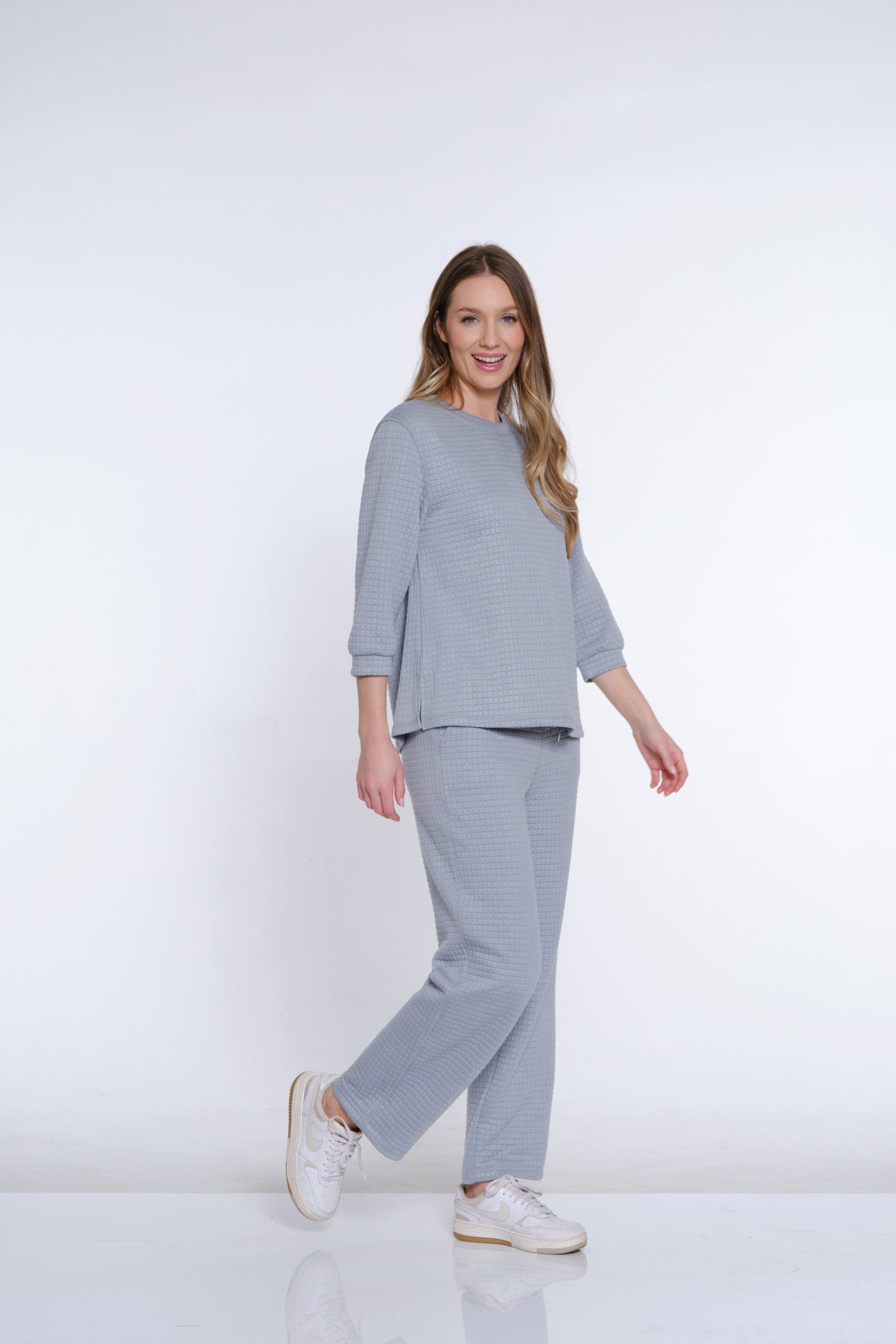 Jacquard Knit Ankle Pant - Sky Grey