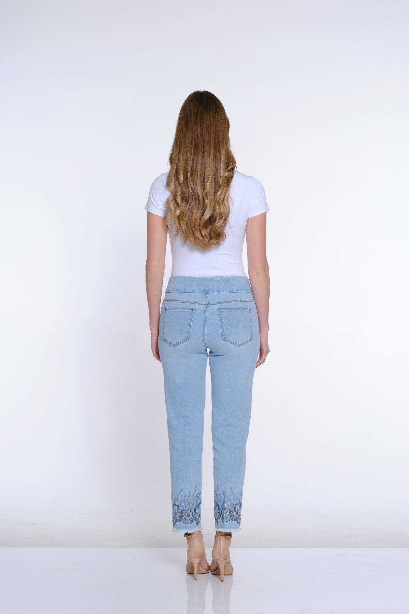 Sequin Embroidered Hem Jean - Indigo