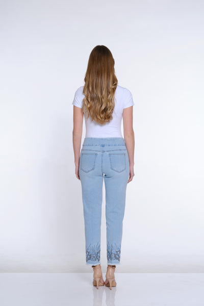 Sequin Embroidered Hem Jean - Indigo