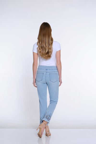 Sequin Embroidered Hem Jean - Indigo