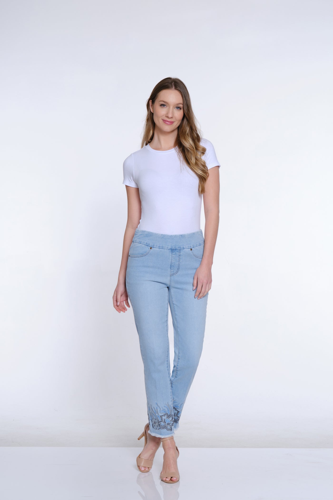 Sequin Embroidered Hem Jean - Indigo