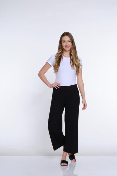 Wide Leg Ponte Crop Pant - Black