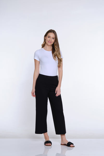 Wide Leg Ponte Crop Pant - Black