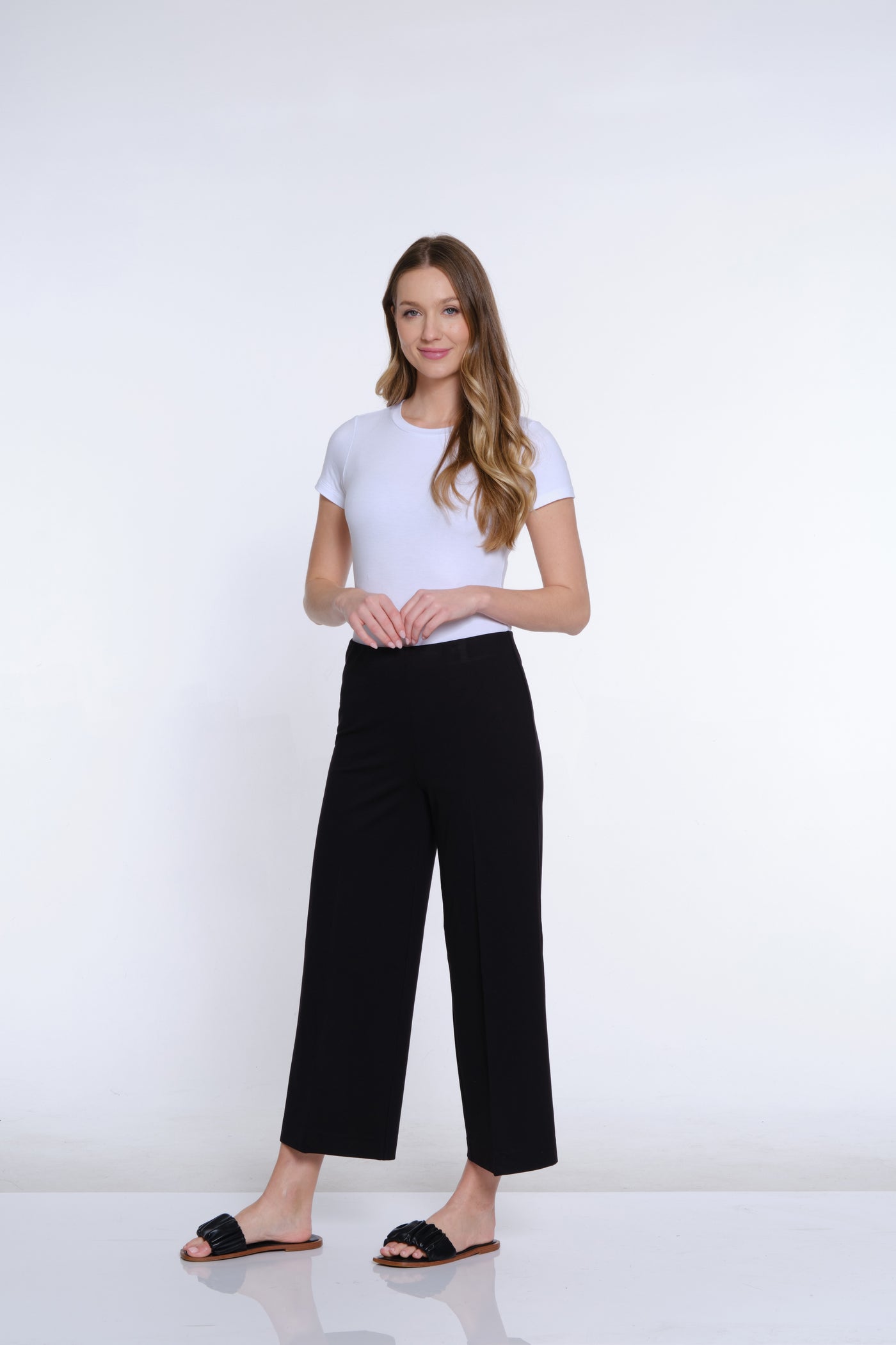 Wide Leg Ponte Crop Pant - Black