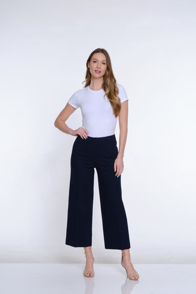 Wide Leg Ponte Crop Pant - Midnight