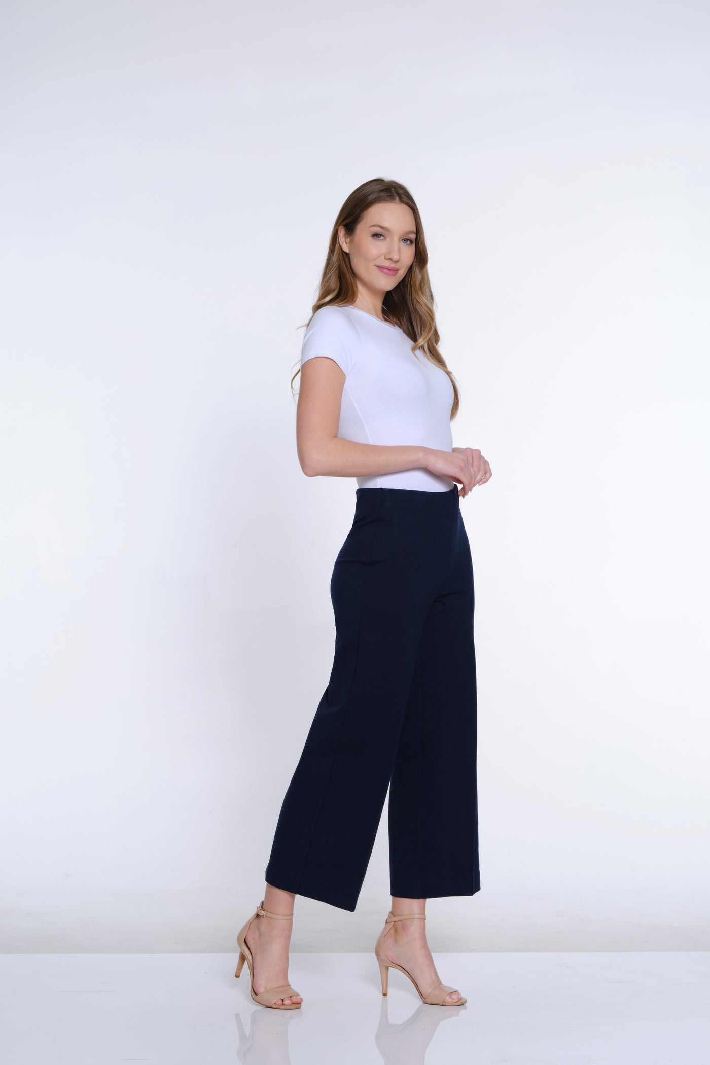 Wide Leg Ponte Crop Pant - Midnight