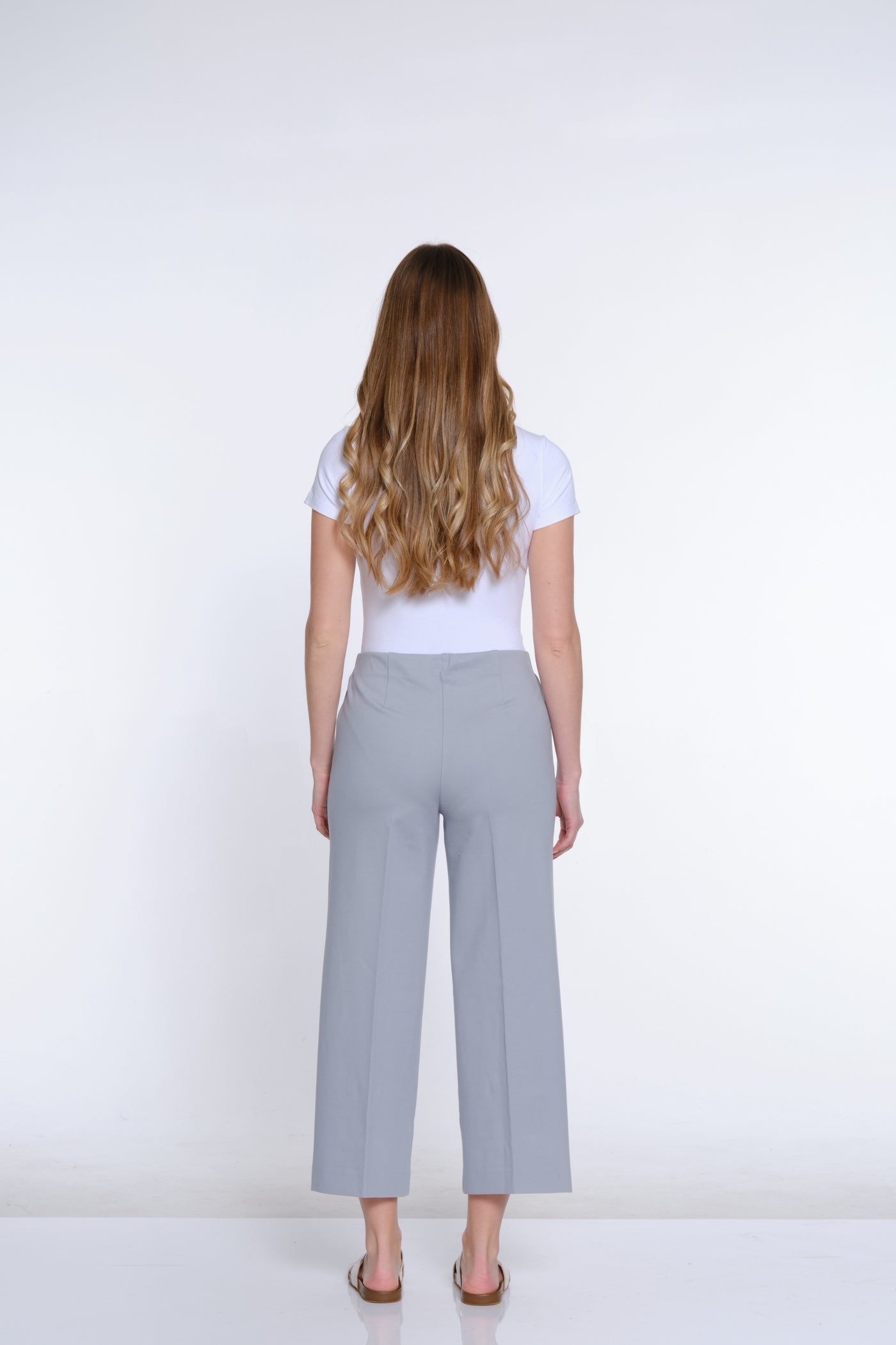 Wide Leg Ponte Crop Pant - Sky Grey