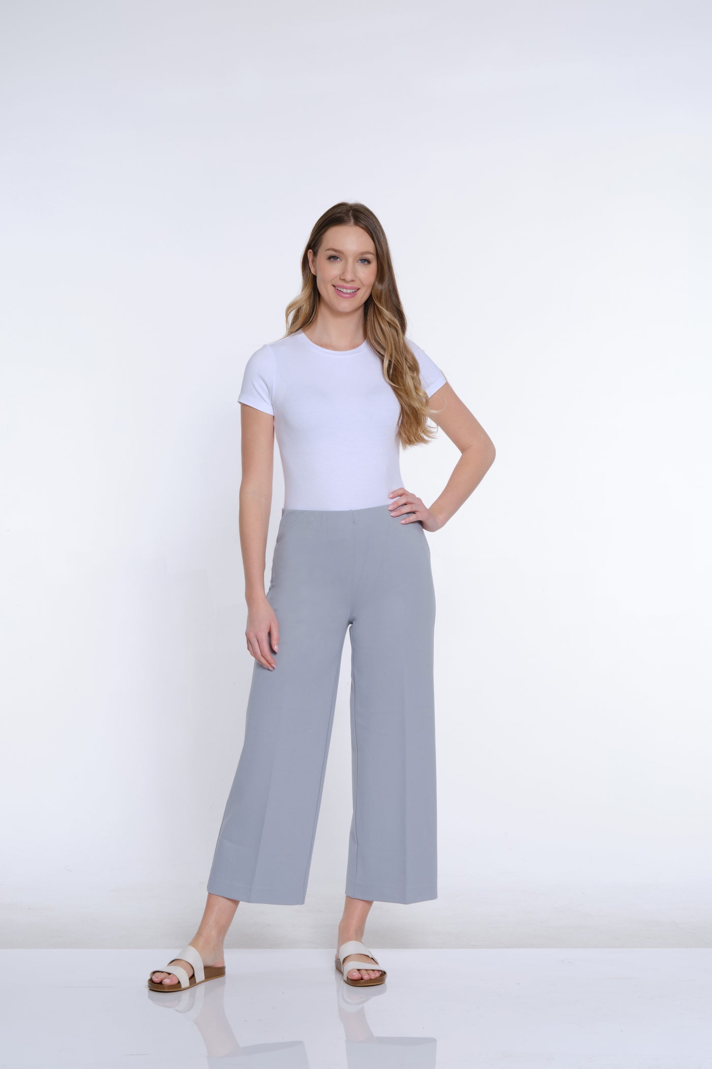 Wide Leg Ponte Crop Pant - Sky Grey