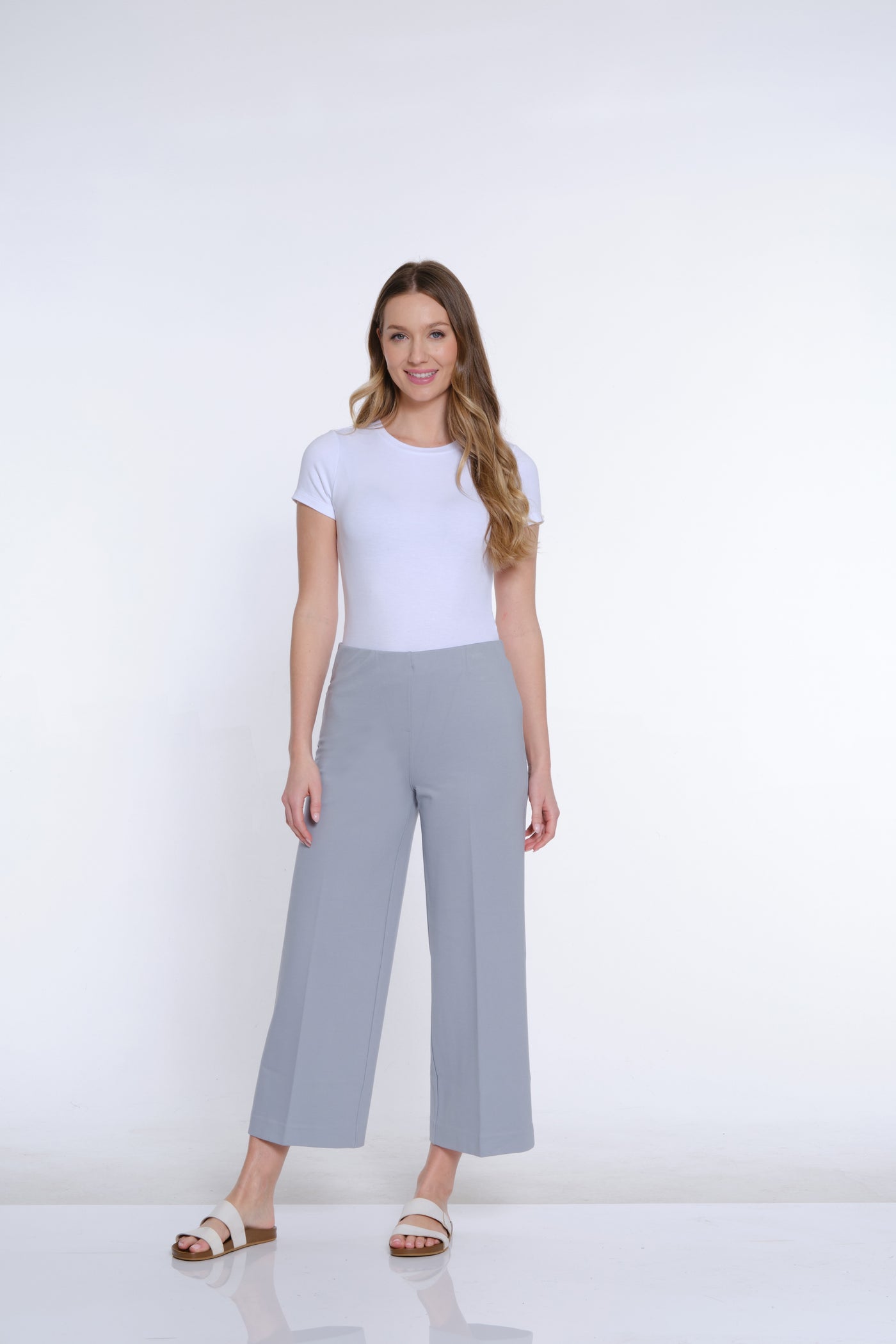 Wide Leg Ponte Crop Pant - Sky Grey