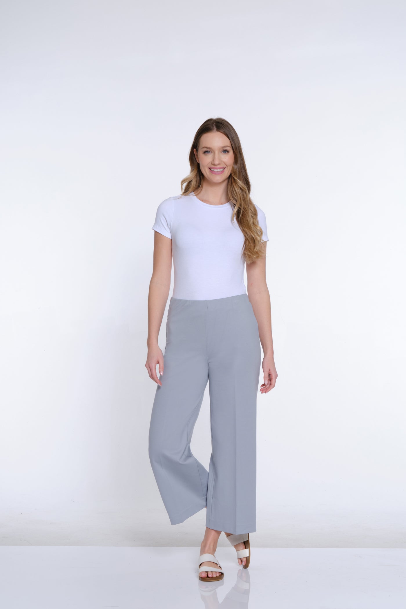 Wide Leg Ponte Crop Pant - Sky Grey