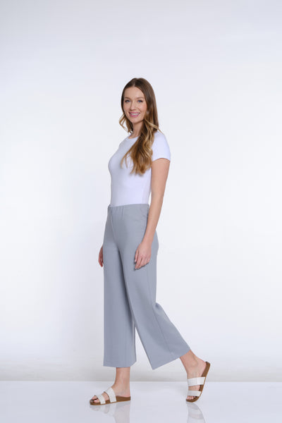 Wide Leg Ponte Crop Pant - Sky Grey