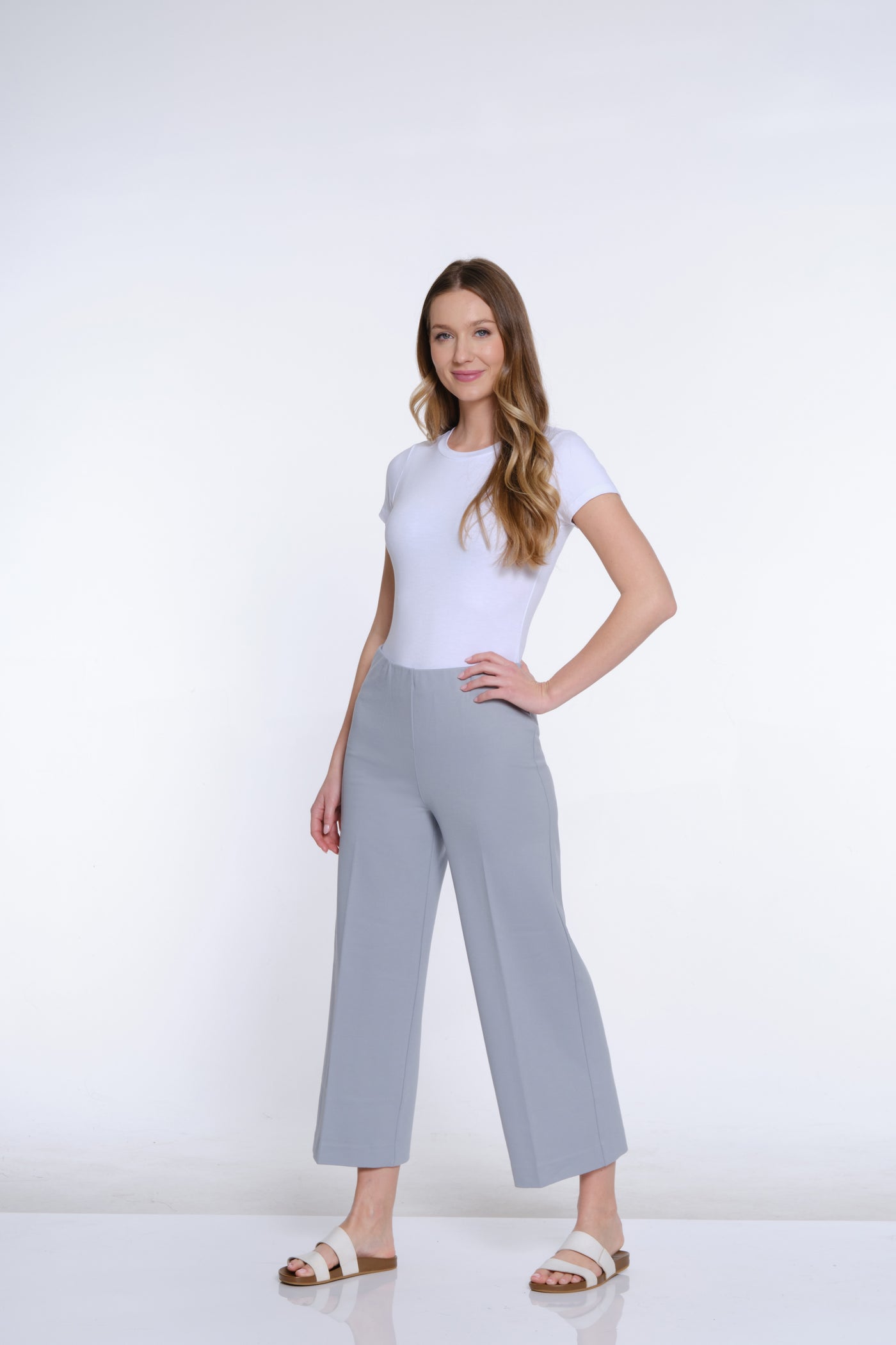 Wide Leg Ponte Crop Pant - Sky Grey