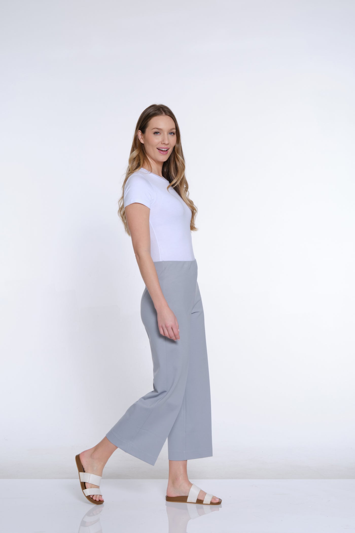 Wide Leg Ponte Crop Pant - Sky Grey