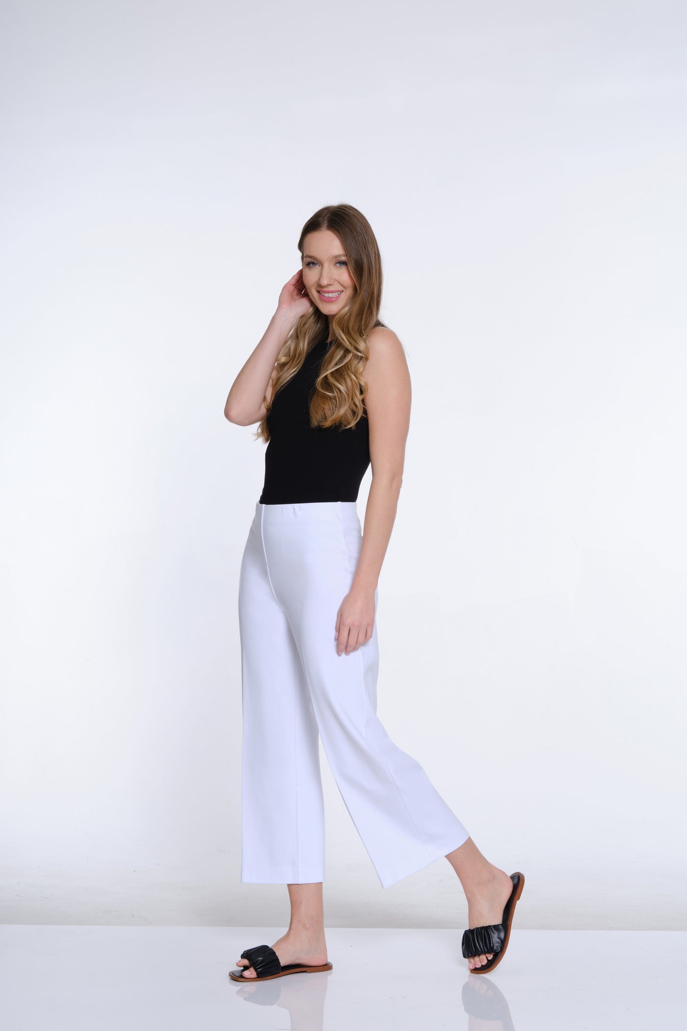 Wide Leg Ponte Crop Pant - White