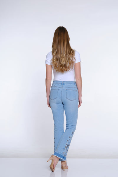 Bootcut Embroidered Jean - Light Indigo