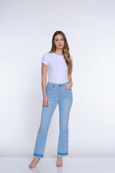 Bootcut Embroidered Jean - Light Indigo