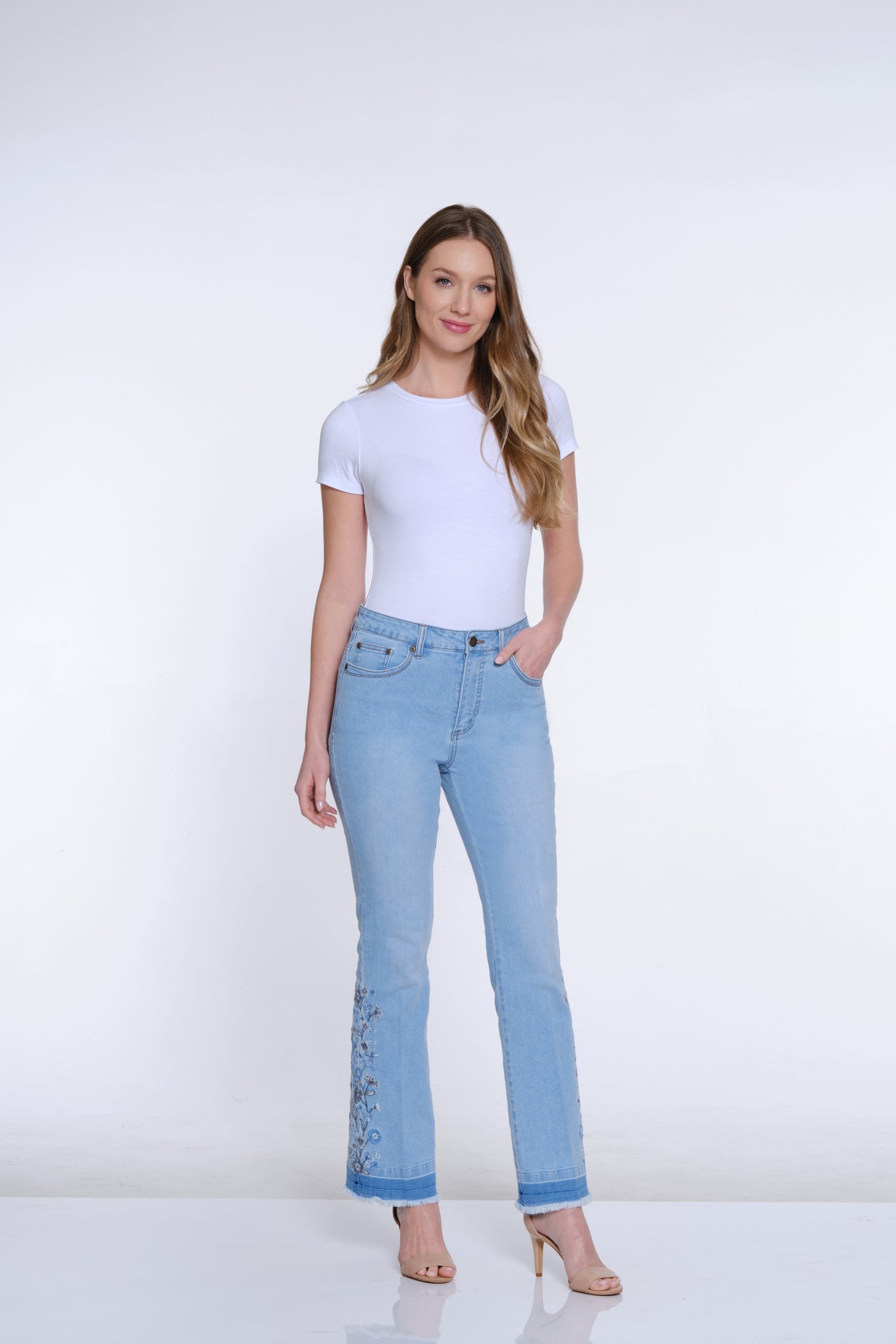 Bootcut Embroidered Jean - Light Indigo