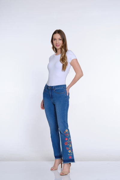 Bootcut Embroidered Jean - Medium Indigo