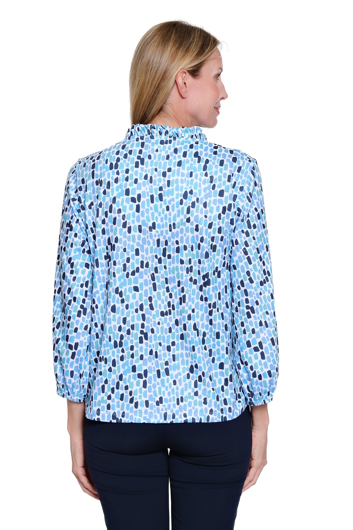 Ruffle V-Neck Printed Slub Knit Top - Multi – SYI Brands-Multiples