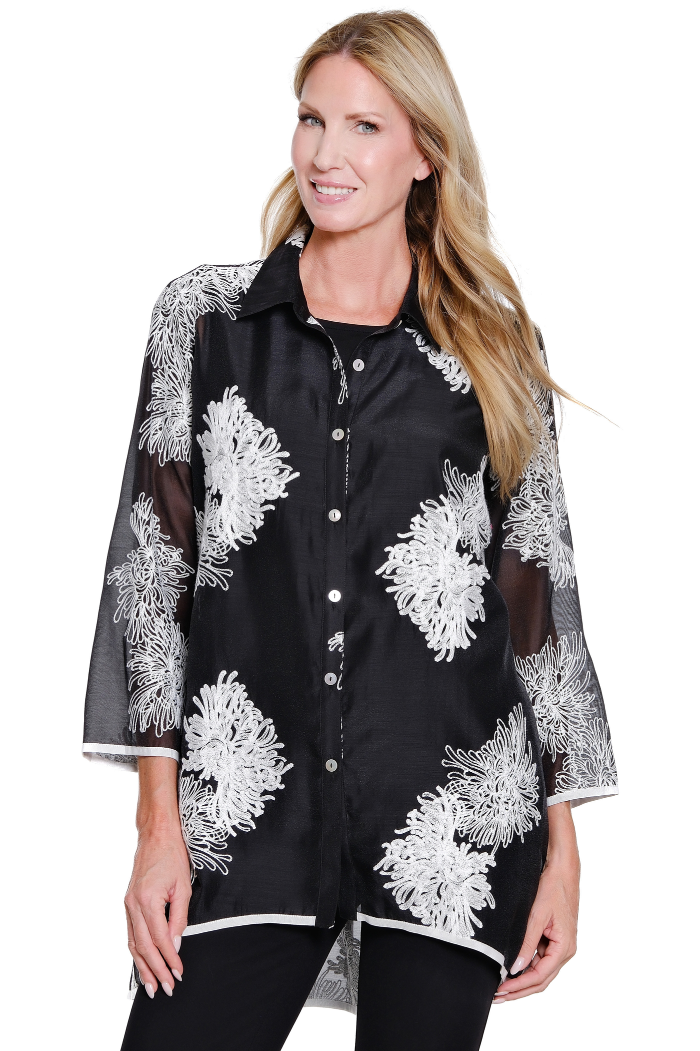 Embroidered Crinkle Sheer Shirt - Black – SYI Brands-Multiples