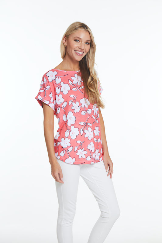 Cuffed Short Sleeve Knit Top- Floral Multi