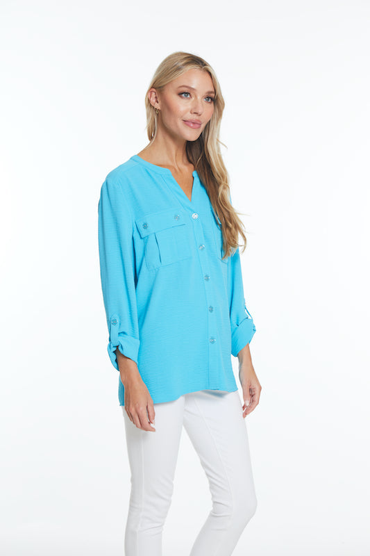 Cuffed Tab Woven Shirt - Ocean