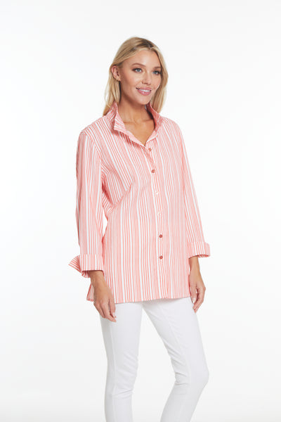 Wire Collar Striped Woven Shirt - Women's - Watermelon