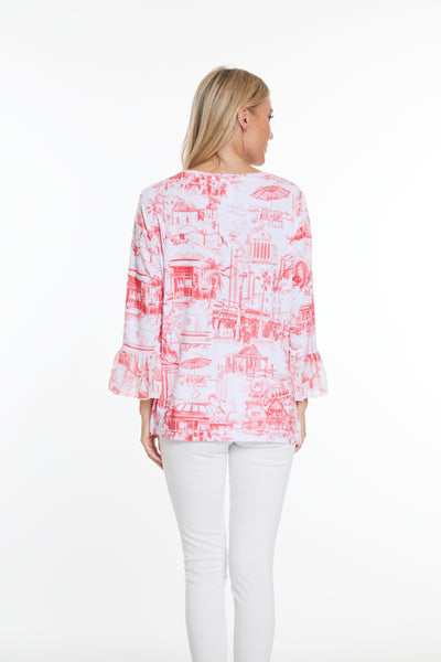 Flounce Sleeve Print Top - Multi