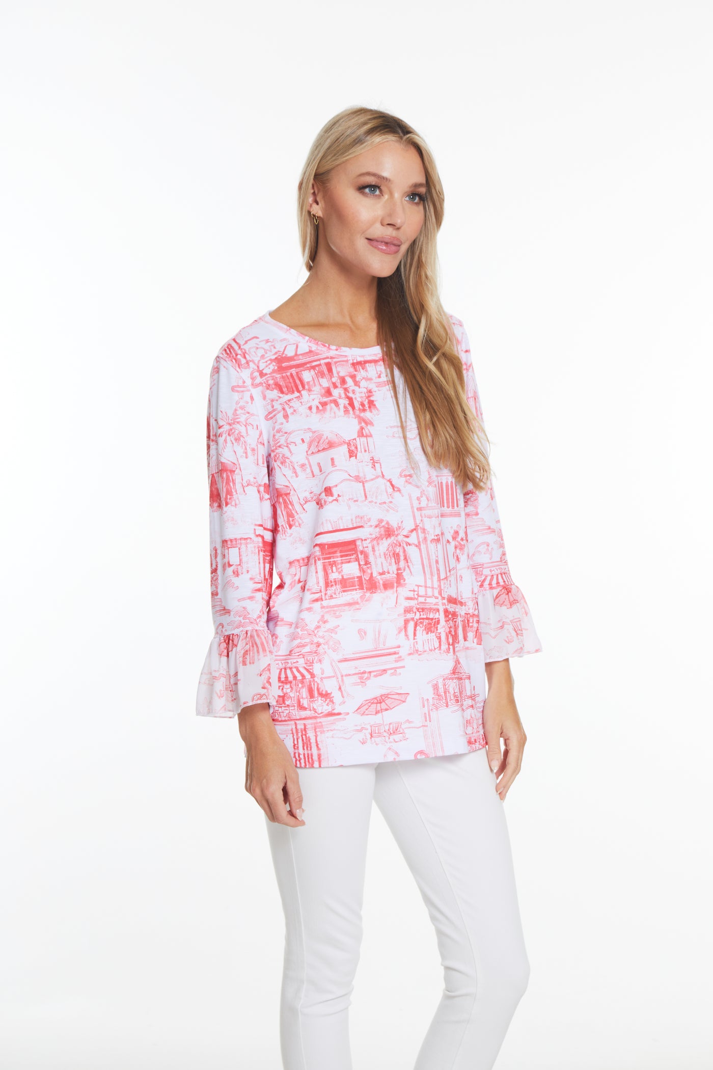 Flounce Sleeve Print Top - Multi