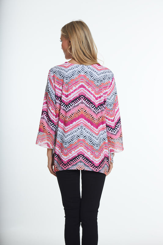 Flounce Tie 3/4 Sleeve Top- Multi