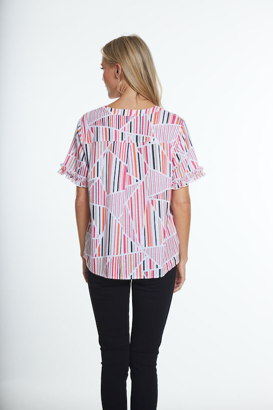 Ruffle Short Sleeve Knit Top- Multi