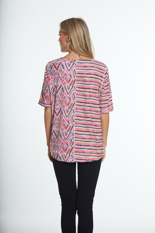 Ruffle Short Sleeve Knit Top- Multi