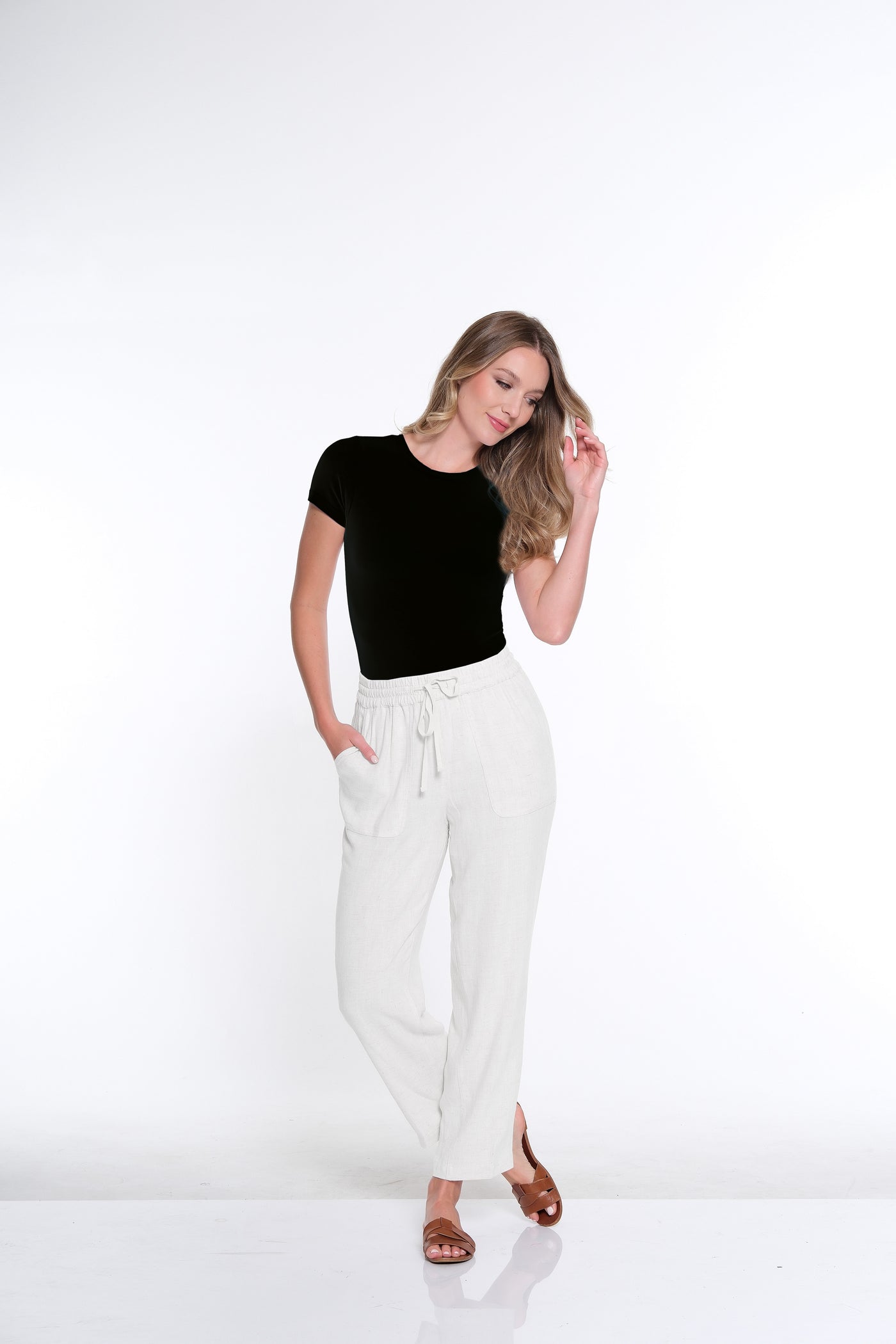 Drawstring Woven Crop Pant - White