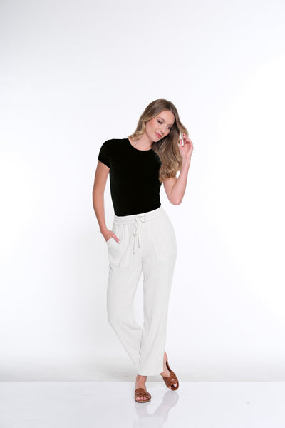 Drawstring Woven Crop Pant - White